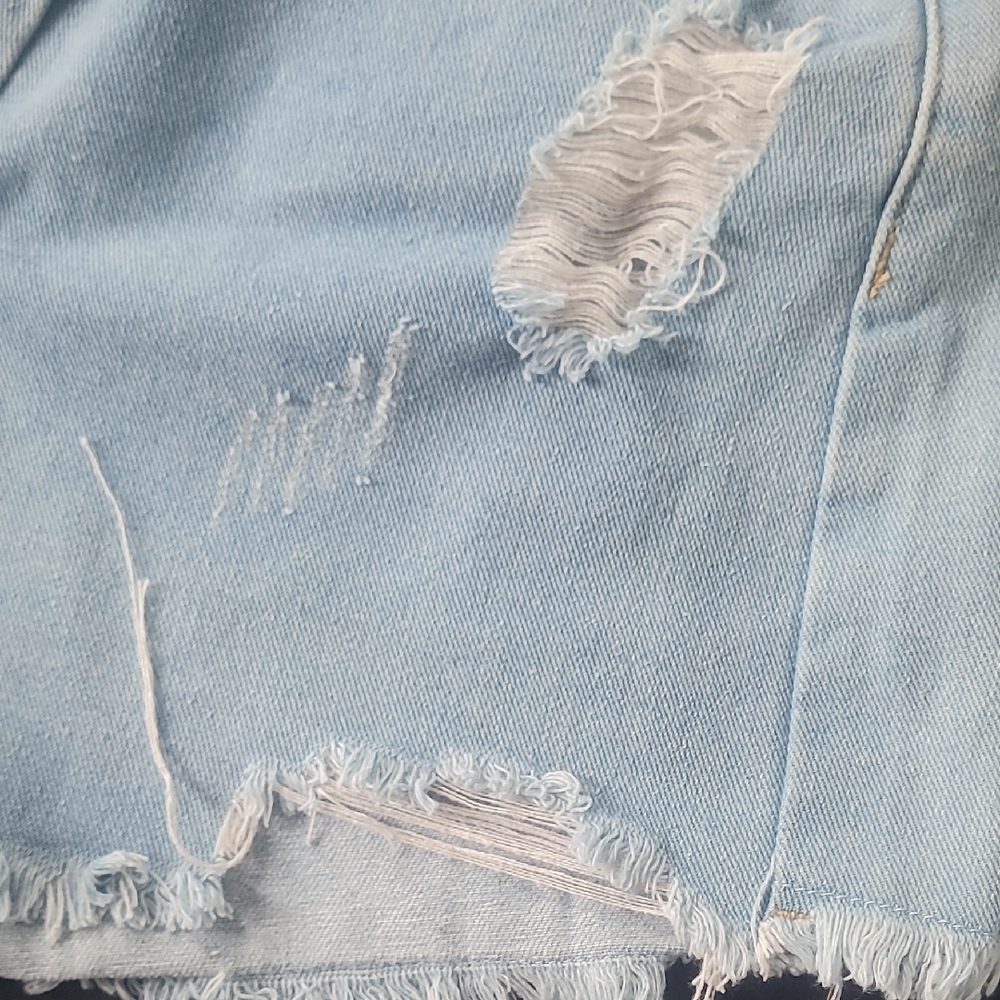 Light Blue Distressed Denim Shorts - Picture 11 of 16